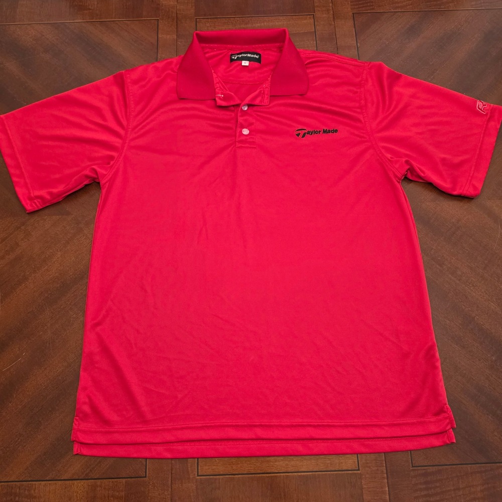 TaylorMade Polo Shirt Mens L Red R11 Performance Golf Short Sleeve Mesh Logo